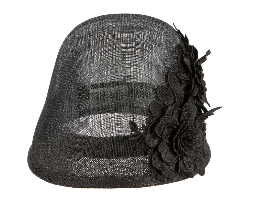 Exclusive black sinamay bucket hat by Cupids Millinery-1