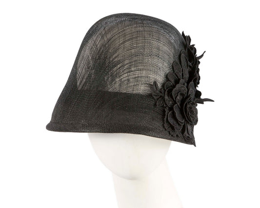 Exclusive black sinamay bucket hat by Cupids Millinery-0