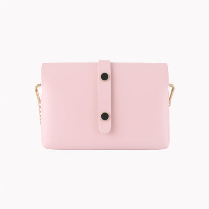 RB1001BJ | Small Genuine Leather Bag Made in Italy with Removable Shoulder Strap and Shiny Gold Metal Closure Loop - Pink Color - Dimensions: 16.5 x 11 x 8 cm-1
