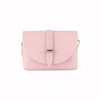RB1001BJ | Small Genuine Leather Bag Made in Italy with Removable Shoulder Strap and Shiny Gold Metal Closure Loop - Pink Color - Dimensions: 16.5 x 11 x 8 cm-3