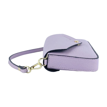 RB1023CI | Small Shoulder Bag with Removable Chain Strap in Genuine Leather Made in Italy. Flap Closure - Color: Lilac - Dimensions: 22 x 12 x 3 cm-3