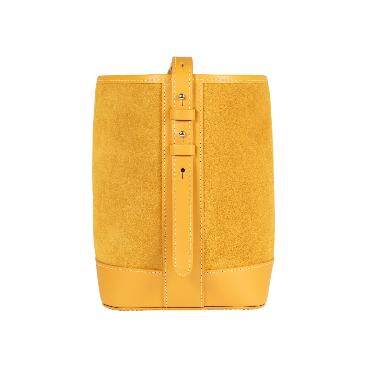RB1031AR | BRENDA Women's Bucket Bag in Genuine Leather Made in Italy. Polished Gold Metal Accessories - Mustard Color - Dimensions: 25 x 23.5 x 17 cm-2
