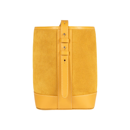 RB1031AR | BRENDA Women's Bucket Bag in Genuine Leather Made in Italy. Polished Gold Metal Accessories - Mustard Color - Dimensions: 25 x 23.5 x 17 cm-2