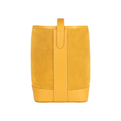 RB1031AR | BRENDA Women's Bucket Bag in Genuine Leather Made in Italy. Polished Gold Metal Accessories - Mustard Color - Dimensions: 25 x 23.5 x 17 cm-3