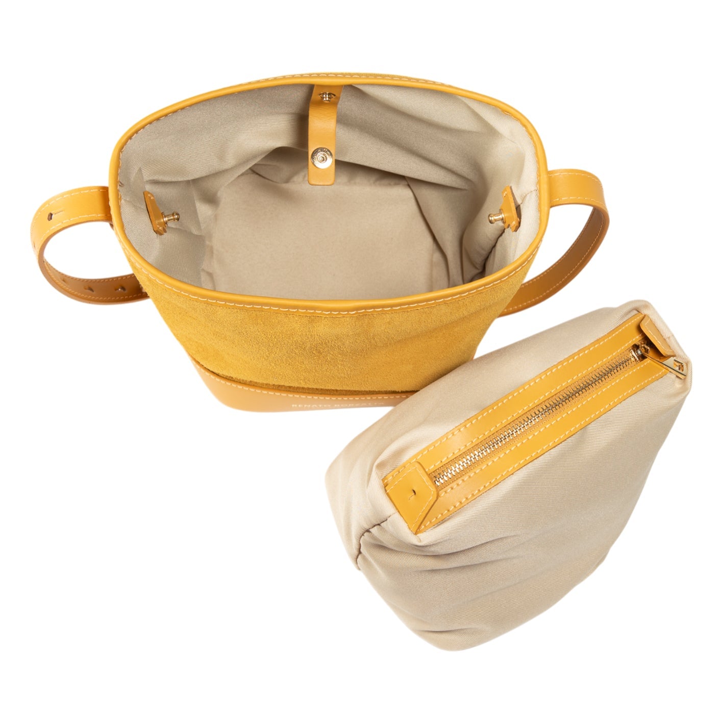 RB1031AR | BRENDA Women's Bucket Bag in Genuine Leather Made in Italy. Polished Gold Metal Accessories - Mustard Color - Dimensions: 25 x 23.5 x 17 cm-4