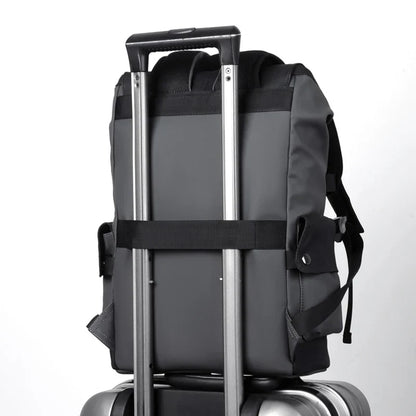 Waterproof PU Leather Laptop Backpack Computer Bag Grey-2