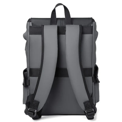 Waterproof PU Leather Laptop Backpack Computer Bag Grey-4