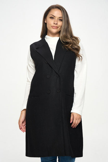 Double Breast Detail Sleeveless Coat with Collar-1