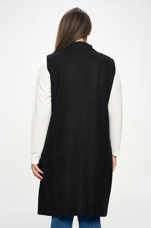 Double Breast Detail Sleeveless Coat with Collar-3