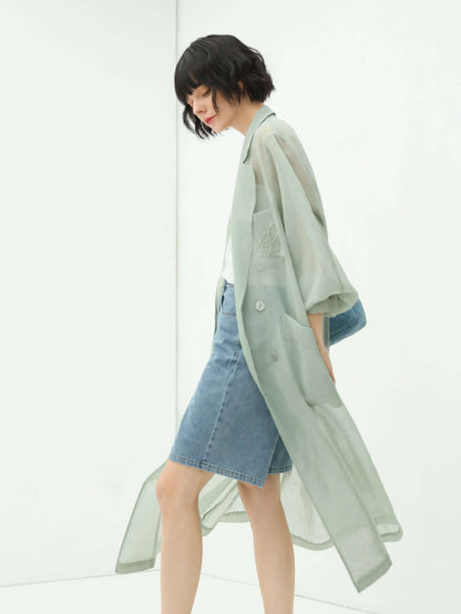 Gauzy Lightweight Transparent Trench Coat-1