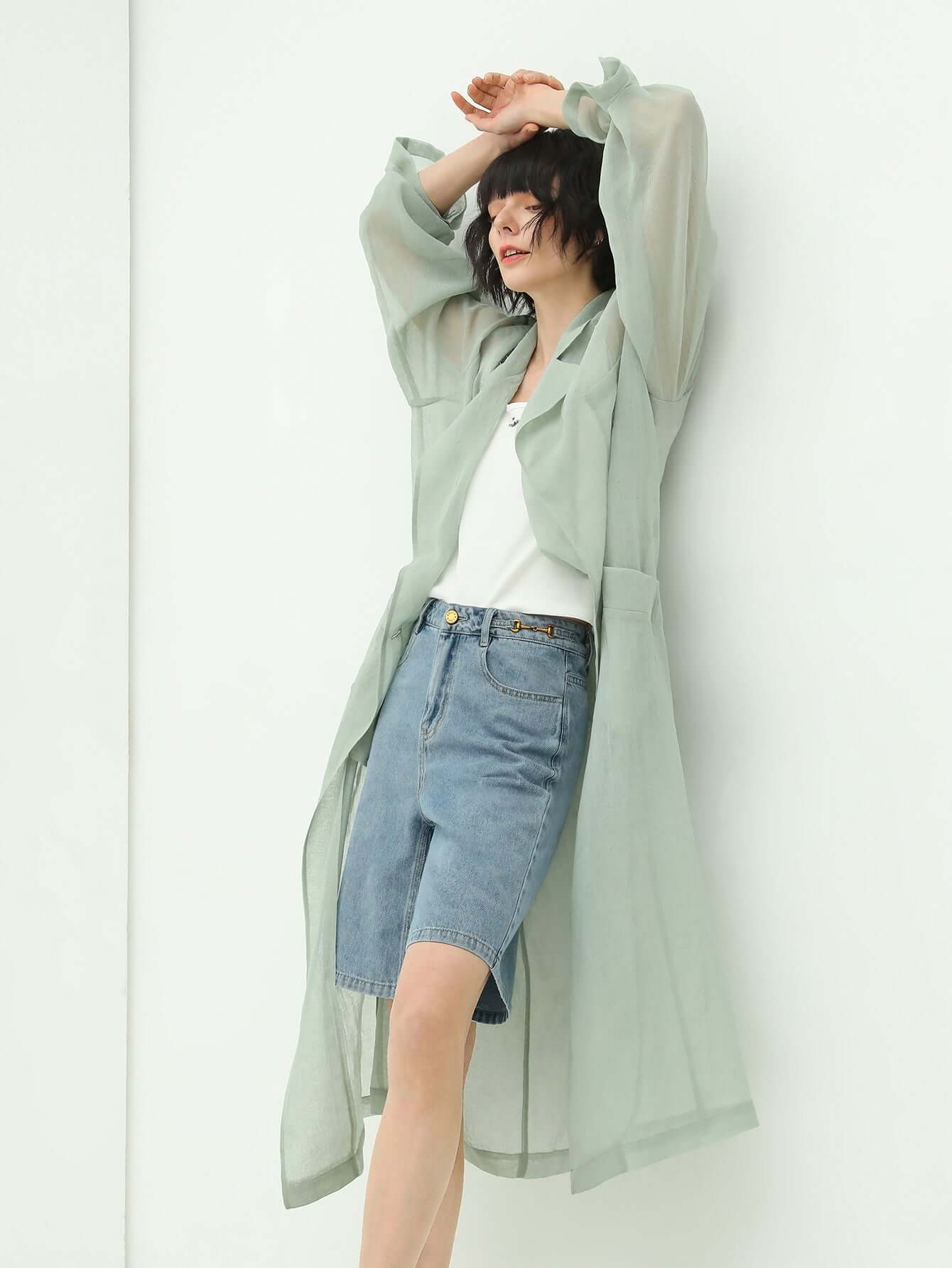 Gauzy Lightweight Transparent Trench Coat-2