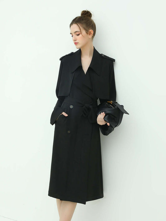 Modern Two-way Draped Ruffled Trenched Coat-0