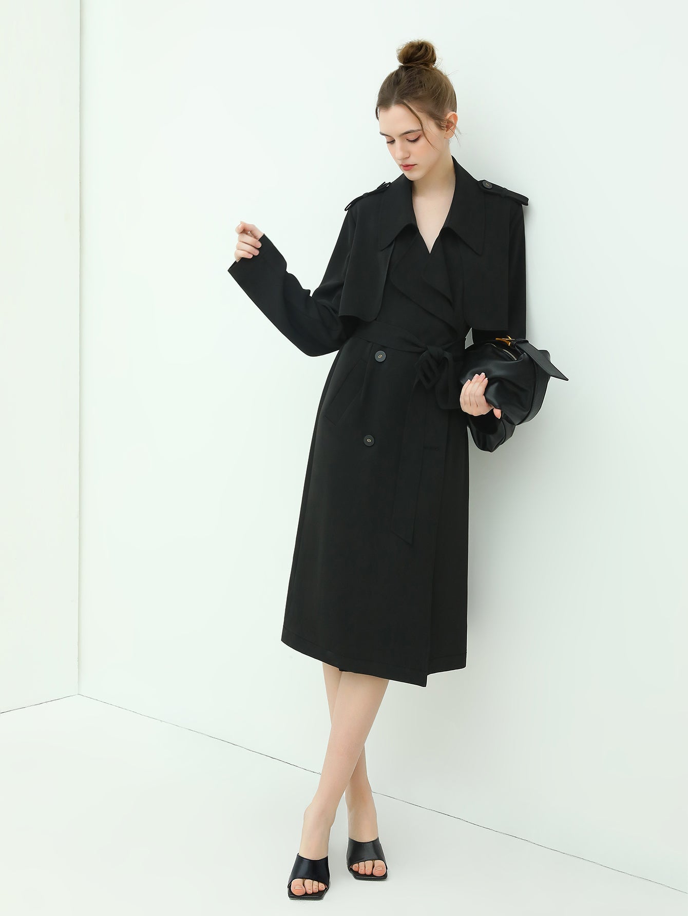Modern Two-way Draped Ruffled Trenched Coat-1