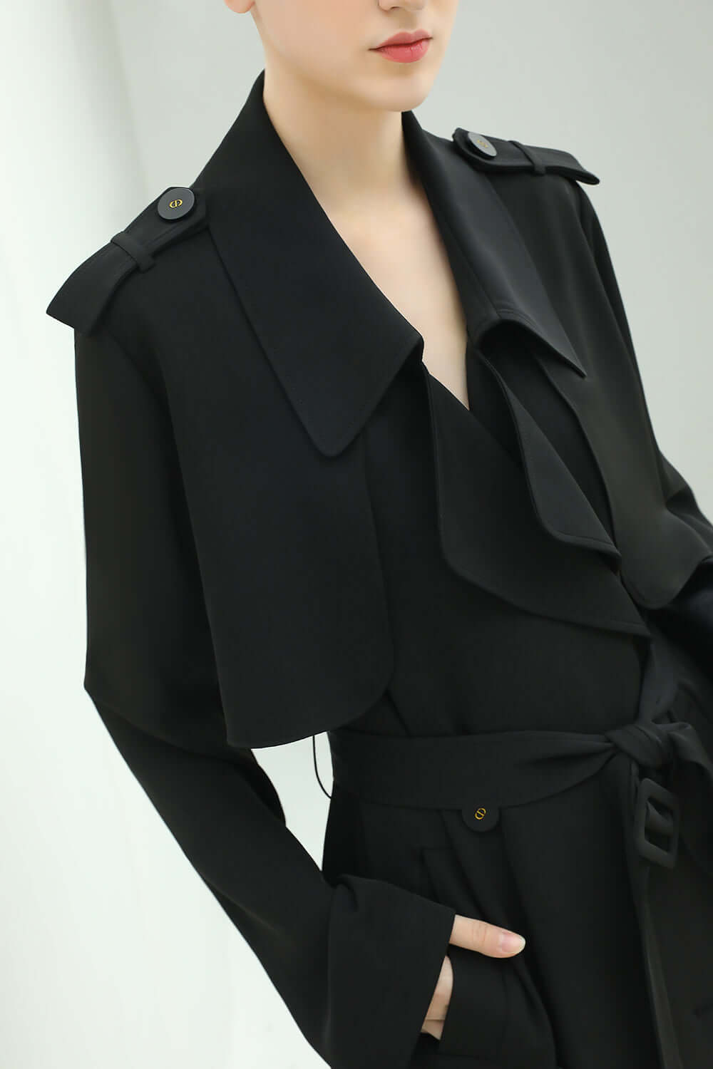 Modern Two-way Draped Ruffled Trenched Coat-2