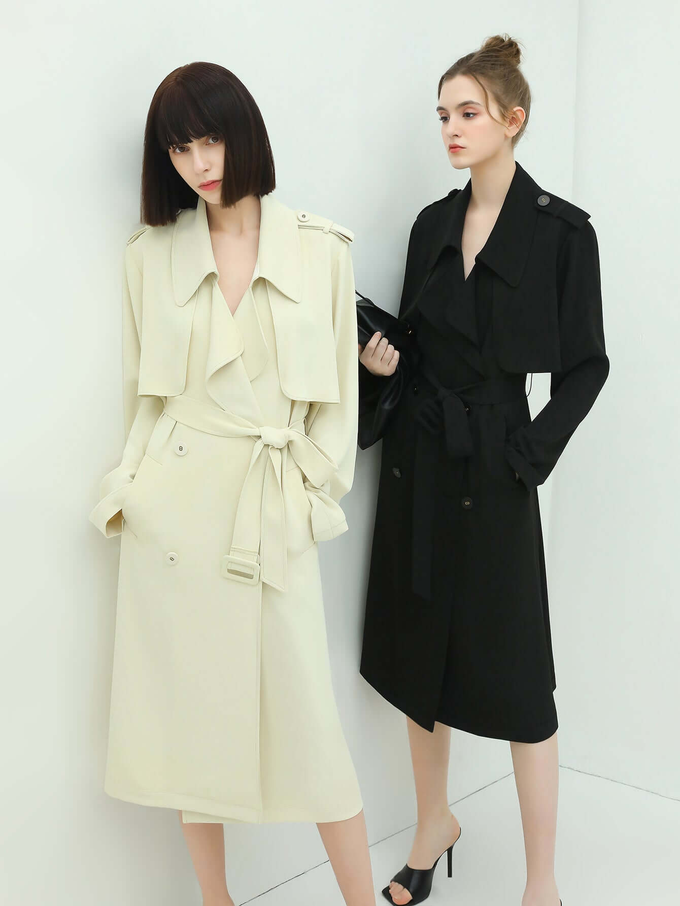 Modern Two-way Draped Ruffled Trenched Coat-4