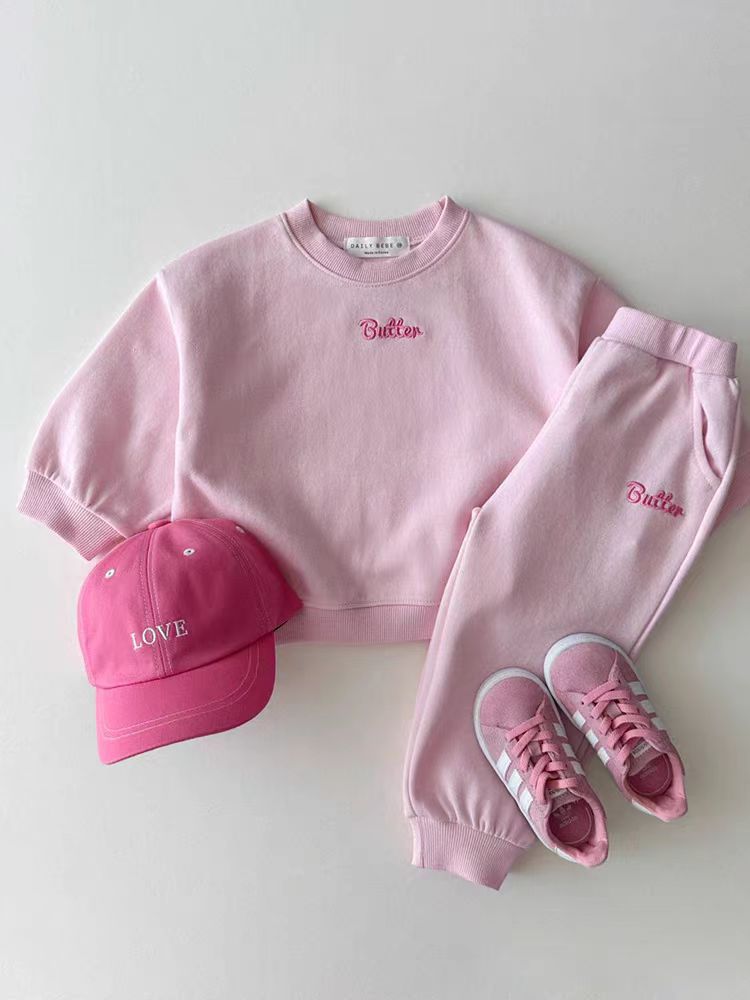 Autumn Baby Kids Unisex Casual Letter Embroidery Pullover And Pants Clothing Set-5
